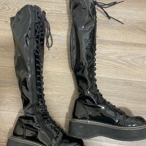 Emily Demonia 375 Patent Lace-Up Platform Knee-High Boots